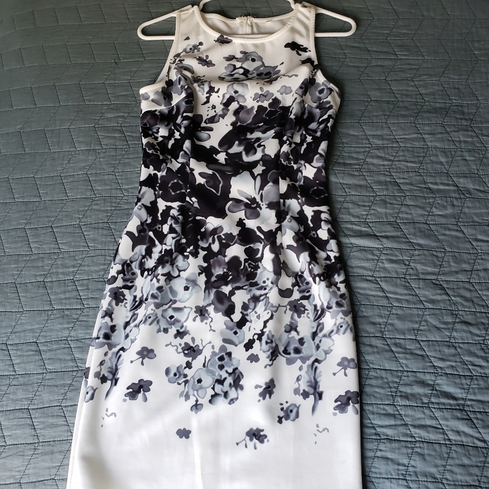 White, Gray, Black Professional Dress with Flowers
